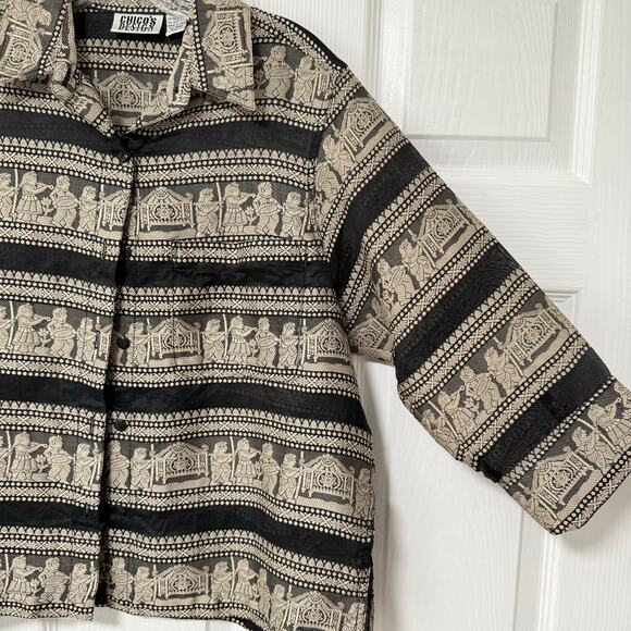 Chico's Design Women's Black & Gold Artsy Sheer Top Size 1. - Picture 6 of 11